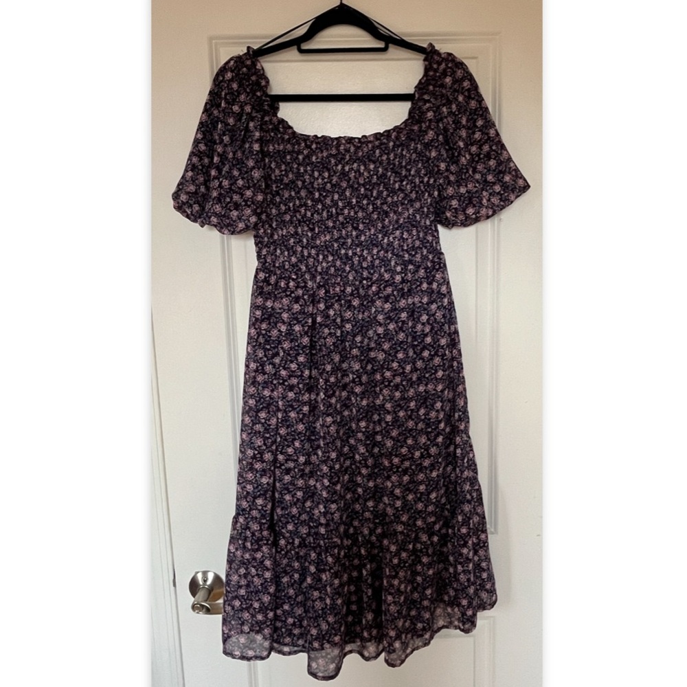 LC Lauren Conrad Violet and Pink Floral Midi Dress